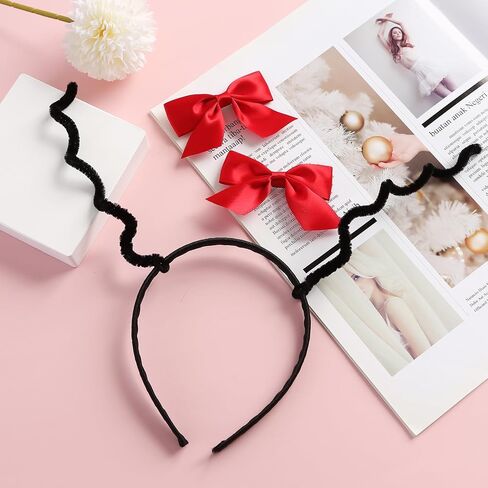 Halloween Costume Accessories Antenna Headband Red Bow Hair Clips Book Character Hair Accessory Party Supplies in Saudi Arabia