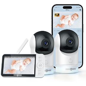 PARIS RHÔNE Split-Screen Baby Monitor, 5" Smart Video Baby Monitor with App Control, Two 2K UHD WiFi Cameras, Night Vision, Motion & Cry Detection, AI Tracking, RGB Night Light, Lullabies
