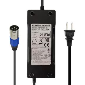 Abakoo 54.6V 2A Power Adapter for 48V 13S Lithium Battery Charger with 3-Pin XLR Connector