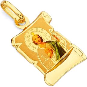 14k REAL Yellow Gold Religious Saint Jude Enamel Picture Charm Pendant