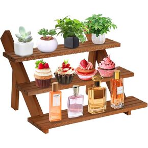 4-Tier Wooden Display Riser, Wooden Cupcake Stand Tiered Countertop Display Shelf for Retail Display, Rustic Tiered Ring for Tabletop Shows and Home Cupcake Display Stand Using