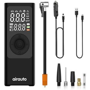 Tire Inflator Portable Air Compressor for Car, Bicycle, Motorcycle, Balls & More, 2X Faster Inflation, 150 PSI, Digital Display, Smart Pump Powerful LED Light & Power Bank, Dual Power AC & DC