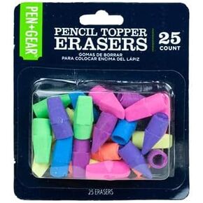 Pencil Top Eraser 25 Pack Pen Gear Multicolor Latex Free School Office Supplies
