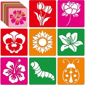 24 Pieces Spring Chalk Stencils for Kids Outside Drawing Stencils Painting Sidewalk Stencils with Flower Themed Stencils for Kids Toddlers Preschooler （6Inch）