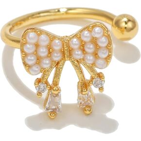 Elegant Ear Cuff Bow Knot Cartilage Earring Cubic Zirconia Crystal Faux Pearl Bowknot Non Pierced Cuffs Clip On Wrap Earrings Fake Huggie Hoops Cute Jewelry Gifts for Women Christmas