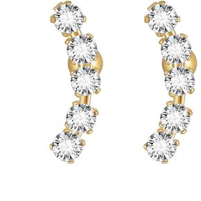 20G CZ Climber Stud Earrings for Women Girls 18K Gold Plated Stainless Steel Curve Cartilage Helix Conch Daith Piercing Jewelry Hypoallergenic