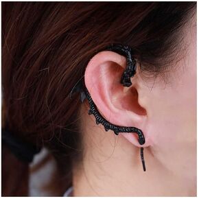 Vintage Black Dragon Cuff Wrap Earrings Black Dragon Ear Climber Earrings Punk Animal Cartilage Ear Crawler Earrings Gothic Clip on Wrap Earrings Jewelry for Women and Girls