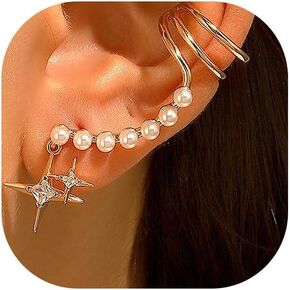 Unique Ear Crawler Cuff Earring for Women Gold Pearl Crystal Ear Climbers Earring Dainty Trendy Silver Wrap Ear Clip Earring Personalized Gifts