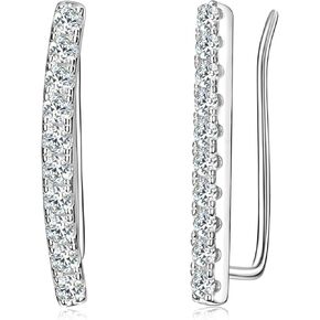Moissanite Earring for Women Dainty Ear Climber Earrings 925 Sterling Silver Hypoallergenic Brilliant Round Cut Lab Diamond Ear Cuffs Crawler Bar Earrings Jewelry Gifts