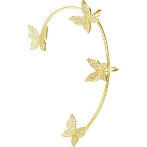 Akeoqi الزركون فراشة ندفة الثلج البرسيم الأذن الكفة الأقراط لا ثقب الأذن كليب التفاف الزاحف متسلق الأقراط مطعمة حجر الراين الأذن كليب التفاف حول الأقراط للنساء الفضة الذهب لهجة in Kuwait