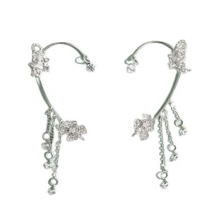 Wiwpar 1 Pair Long Butterfly Flower Tassel Style Zircon Ear Cuff for Women Girls No Piercing Shiny Butterfly Flower Wrap Ear Clips Long Statement Earrings Crystal Diamond Jewelry Earrings（gold）