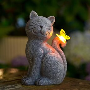 Solar Statue for Garden Decoration: Outdoor Sculpture for Yard Lawn Home House Balcony Patio - Unique Housewarming Gift for Lover Mom Women Grandma [Cat with Lantern]