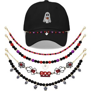 Trucker Hat Chains Halloween Hat Chians for Baseball Cap Halloween Boo Ghost Charm Chains Halloween Accessories Decorations Black