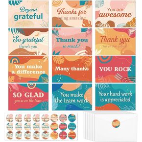 50Pcs Employee Appreciation Cards with Envelopes Boho Employee Thank You Cards Blank Inside Employee Staff Appreciation Cards for Coworkers Team Motivational Staff Thank You Cards 6x4in