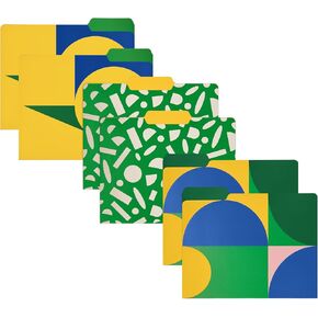 Poketo File Folder - Vibrant Pattern 1/3 Tab File Organizers, Letter Size Folders - 6 Pack, Blue and Green Assorted Designs