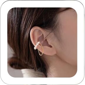 1PCS Vintage Pearl Ear Cuff Earrings Boho Pearl Tassel Chain Clip-on Earrings Silver Non-Piercing Pearl Hoop Earrings Tiny Pearl Cartilage Wrap Earrings Trendy Jewelry for Womens