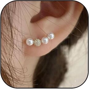 Pearl Earrings for Women Ear Climbers Earrings Gold Rhinestone Stud Earrings Crawler Earrings Pearl Wedding Earrings for Brides