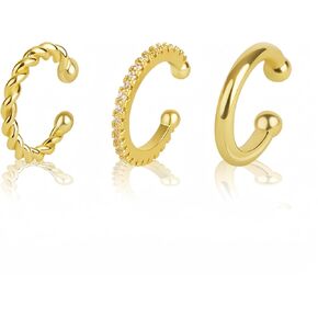 Gold Clip on Earrings For Women Trendy Ear Cuffs Non Piercing Cartilage Earring,14k Gold Plated Fake Piercings Earrings Earcuff,Women's Hoop Earrings Clips for Non Pierced Ears Earing Set
