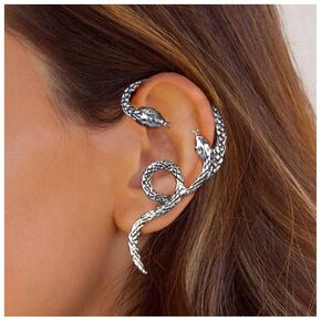Punk Snake Ear Wrap Earrings Silver Snake Stud Earrings Snake Ear Cuff Earrings Gothic Snake Ear Climber Earrings Halloween Earrings Jewelry for Women and Girls
