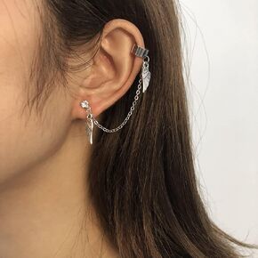 JWICOS Tassel Dainty Chain Drop Dangle Earrings for Women Teen Girls Shining Rhinestone Crystal Stud Angel Bling Wings Small Hoops Cuff Crawler Earrings