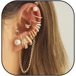 7 Pieces Gold Pearl Ear Cuff Earring Set, Minimalist Cartilage Non Pierced Ear Clip Earrings, Trendy Statement Jewelry Gifts for Women