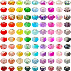 ZIFTY Large Hole Beads for Pen European Spacer Beads Rhinestone Craft Beads for DIY Charms Necklaces Bracelets Jewelry Making 90 Pieces Assorted Beads
