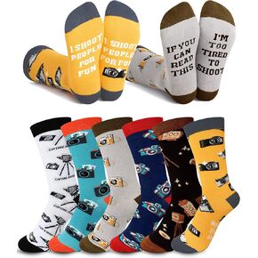 6 Pairs Photographer Gifts for Men Funny Photography Camera Crew Socks Novelty Christmas Holiday Gift for Photograph Lovers