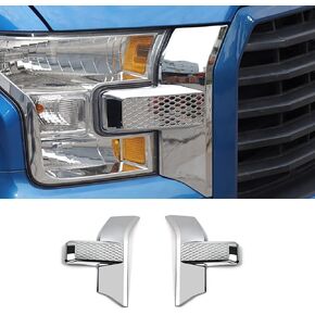 ERIDANUS Auto Accessories Fit for Ford F150 2017 2016 2015 Headlight Bezels Cover Front Light Trim Bumper Honeycomb Frame (Chrome Silver) ABS 2 PCS