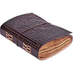 Vintage Leather Bound Journal for Women Men |Book of Shadows | Spell Book | Antique Handmade Edge Cut Paper |Embossed Tree of Life |Red Brown - 7 inches X 5 inches