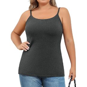 V FOR CITY Plus Size Camisole for Women with Built-in Shelf Bra Adjustable Spaghetti Strap Cami Tank Top Cotton Undershirts