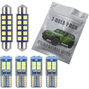 7-Pack White LED Interior Light Kit Compatible with Jeep Wrangler JK 2-Door 4-Door 2007 2008 2009 2010 2011 2012 2013 2014 2015 2016 2017 Map Dome Trunk License Plate Bulb Replacement Package