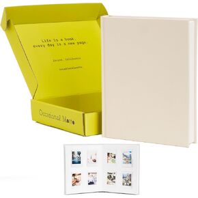 96 Pockets Linen Hardcover Photo Album, Wedding Guest Book With Writing Space - Fits for Instax Mini Film, 2x3 inch instant photo film (Cream Beige)