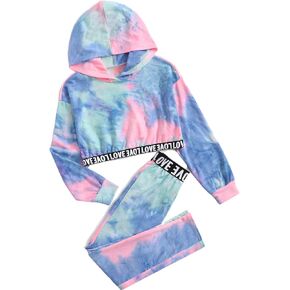 Milumia Girl's 2 Pieces Outfits Tie Dye Long Sleeve Hoddie Crop Top and Sweatpants
