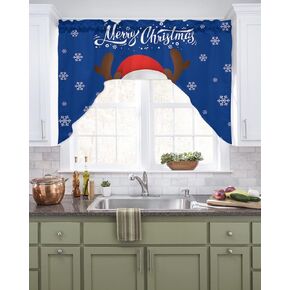 Christmas, Swag Valance Kitchen Curtains, Rod Pocket Valance Curtain Panels for Bedroom Living Room Bathroom Cafe Windows, Forest Winter Pine Tree Snowflake Green 56''x36''
