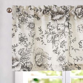 Vangao Linen Valance Curtain Farmhouse Sage Green Floral Window Valance Christmas for Bedroom, 16 Inch Flower Small Valances for Kitchen Light Filtering Window Topper Treatment Rod Pocket 1 Panel