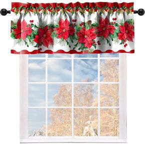Christmas Poinsettia Curtain Holiday Kitchen/Café 52Lx18W inch Tiers and Valance Decor for Kitchen Red and Green