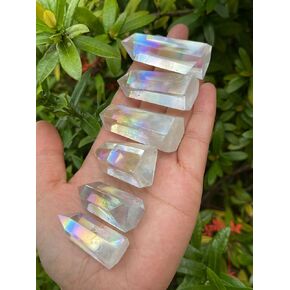 GAF TREASURES Premium Angel Aura Quartz Points, Crystal Plated Angel Aura Obelisk (2-3 oz)