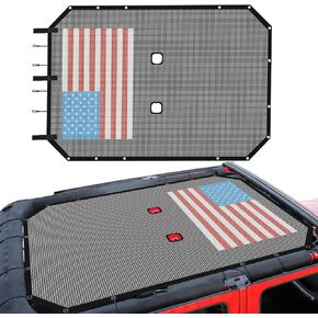 RT-TCZ for Wrangler JK Sunshade Mesh Top Roof Shade for Jeep Wrangler JK JKU 4 Door 2007-2017 Black Red American Flag