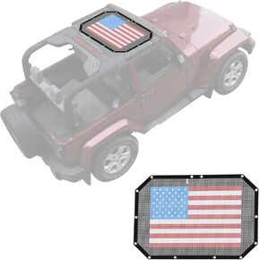 RT-TCZ for Wrangler JK Front Sunshade Mesh Sunroof Top Cover for Jeep Wrangler JK JKU 2007-2017 Black Red US Flag Accessories