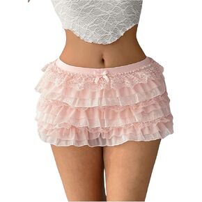 شورتات SHENHE النسائية Y2k منخفضة الارتفاع قصيرة ذات طبقات مكشكشة من الدانتيل شورتات Coquette Bloomers شورت لطيف