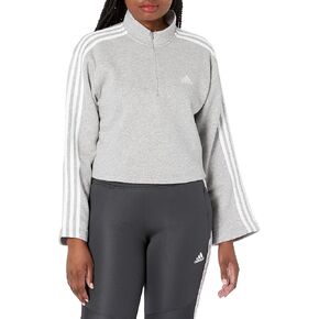 adidas Women's Essentials 3-Stripes Open Hem Quarter-Zip Fleece
