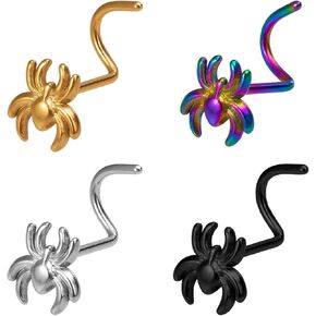 4Pcs 20G Spider Nose Studs Rings for Women Men Surgical Steel S-Shaped Nose Screw Nostril Nose Piercing Jewelry