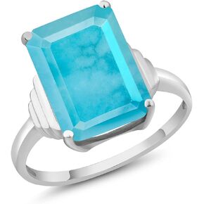 Gem Stone King 925 Sterling Silver Gemstone Birthstone Solitaire Engagement Ring | Emerald Cut 14X10MM Ring For Women | Available In Size 5, 6, 7, 8, 9