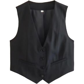 ABAFIP Women's Cropped Waistcoat Casual Sleeveless V-Neck Button up Business Vest Top