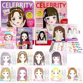 Premium K-Idol Makeup Fashion Sticker Book, Makeup & Hair Design Portfolio Beginner Learning Girls Sketch Book, Coloring Book Crayons Age 6-12, Arts and Crafts Kids Paper Dolls Fashion Design kit