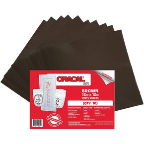(10) 12" x 12" Sheets - Oracal 651 Brown Adhesive Craft Vinyl for Cricut, Silhouette, Cameo, Craft Cutters, Printers, and Decals - Gloss Finish and Outdoor and Permanent