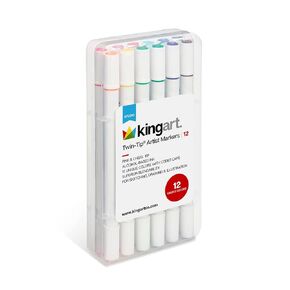 KINGART Studio Twin-Tip™ Permanent Alcohol-Based Sketch Markers, Storage/Travel Case, Set of 12 Unique Colors