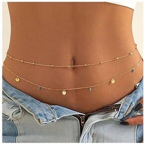 سلسلة الجسم الطبقات سلسلة البطن الذهب حساسية الفيروز الخصر سلاسل حبة الترتر قابل للتعديل متعدد الطبقات مثير بيكيني الصيف الشاطئ الجسم سلسلة مجوهرات للنساء الهدايا in Kuwait