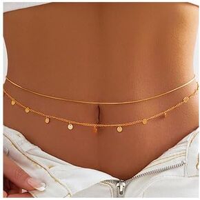 Body Chain Layered Belly Chain Gold Delicacy Turquoise Waist Chains Bead Sequin Adjustable Multilayer Sexy Bikini Summer Beach Body Chain Jewelry for Women Gifts
