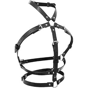 Asooll Punk Leather Body Chain Black Goth Waist Harness Belt Party Rave Waist Belts Body Accessories for Women and Girls